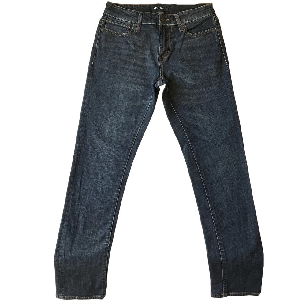 Aeropostale Women Jeans 28/32 Dark Blue Denim 32" Inseam Slim Leg